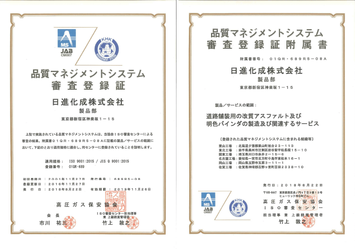 ISO 審査登録証 2018年